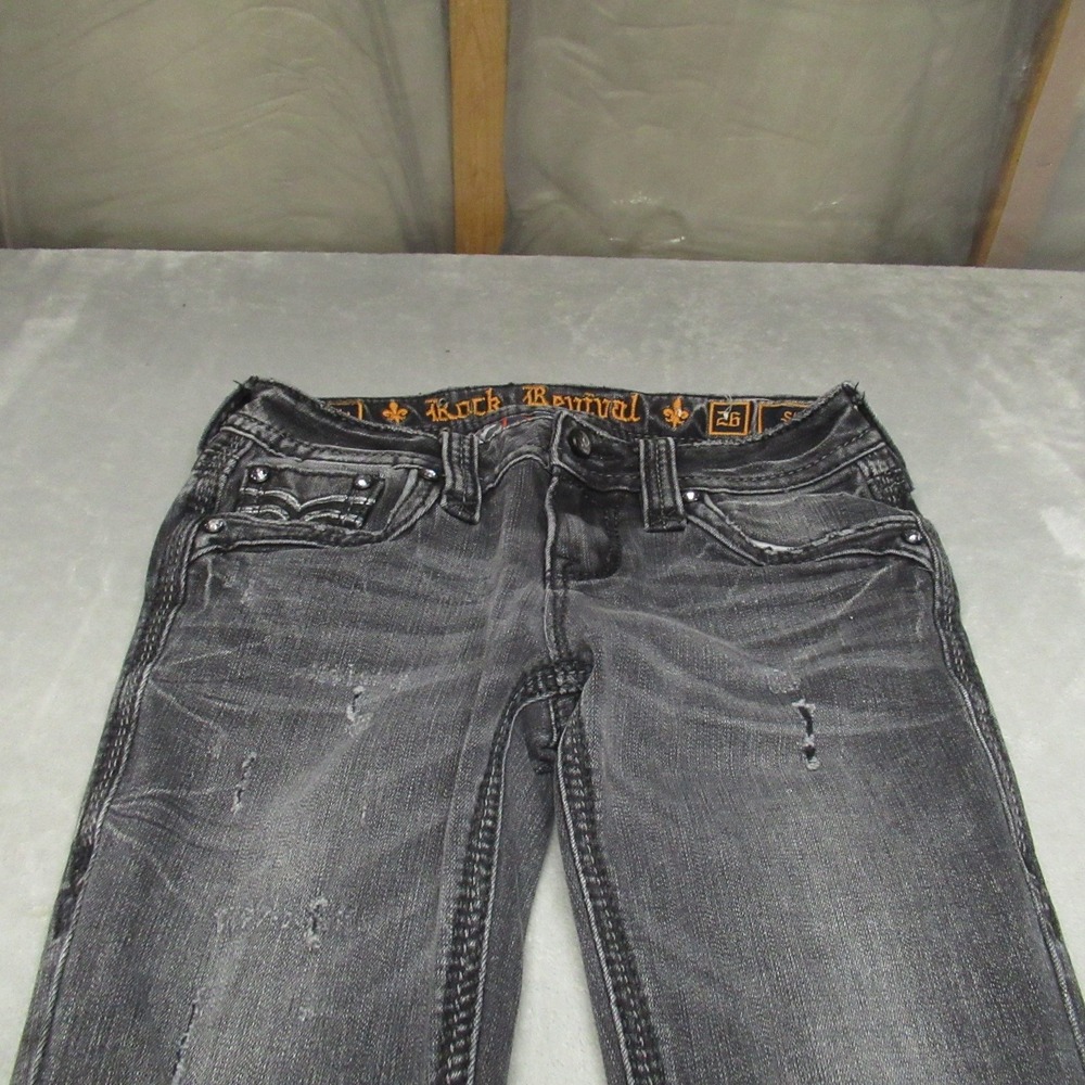 Rock Revival Jeans Womens 26x29 Black Celinda Distressed Skinny Whisker Fade - Picture 2 of 13